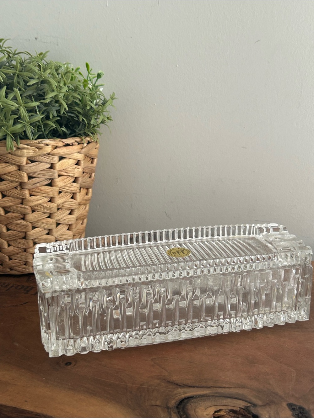 Princess House lead crystal 2-piece covered butter dish trinket Cigar box